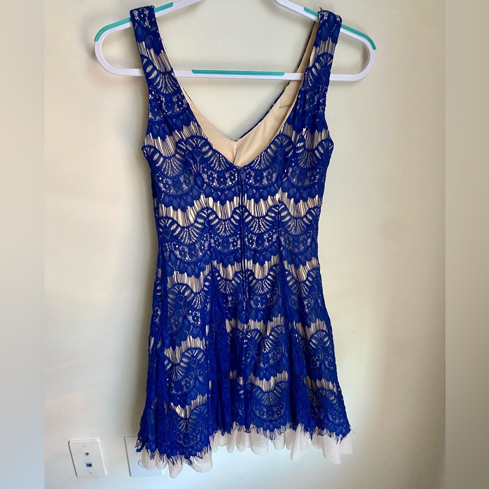 Beautiful worn once blue lace dress. Perfect for a dance or date night!